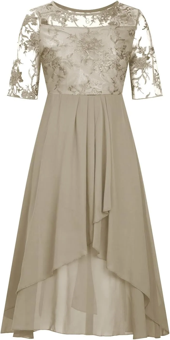 HGps8w Mother of The Groom Dresses for Wedding Half Sleeves Lace Appliques High Low Chiffon Scoop Neck Formal Evening Dress