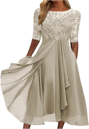 HGps8w Mother of The Groom Dresses for Wedding Half Sleeves Lace Appliques High Low Chiffon Scoop Neck Formal Evening Dress