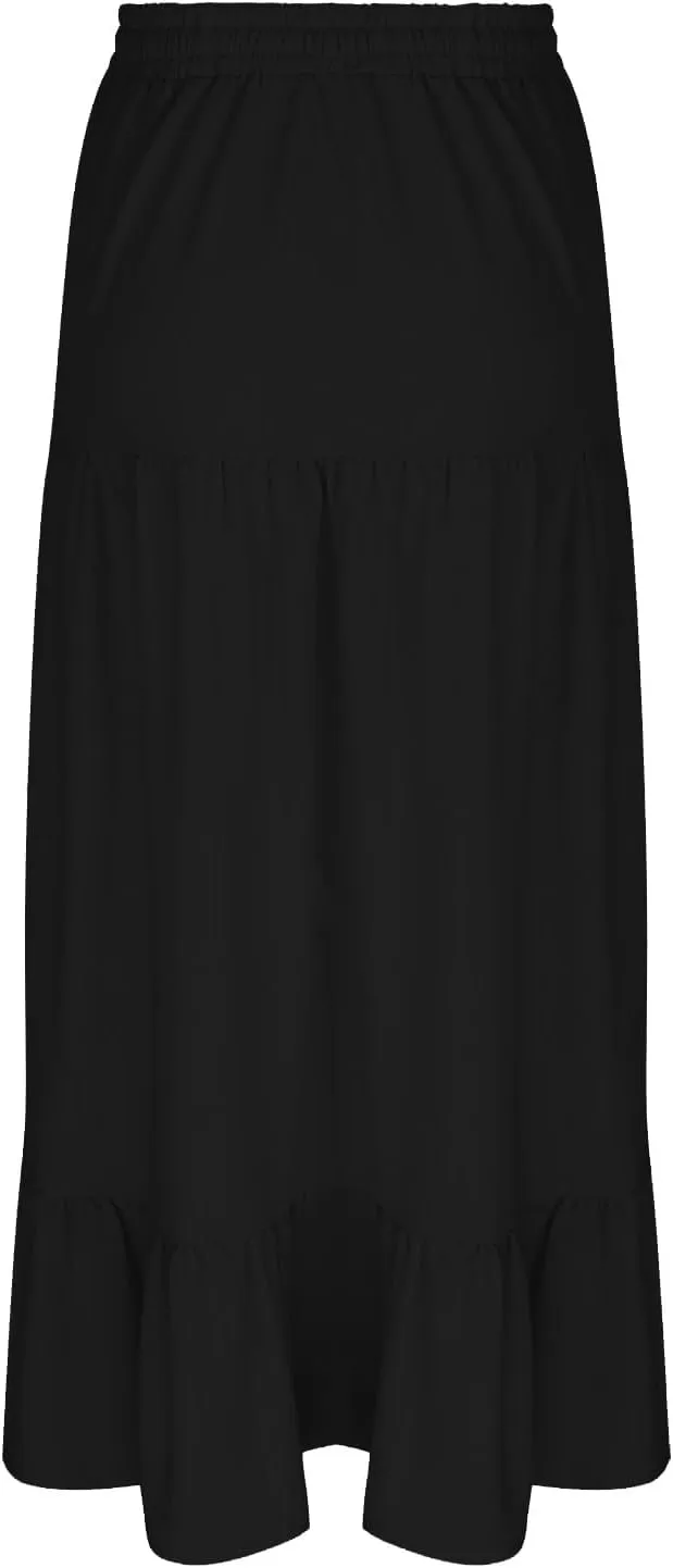 HGps8w Women's 2025 Summer Boho Linen Slit Flowy Maxi Skirt, Trendy Elastic Waist A Line Tiered Beach Long Skirts