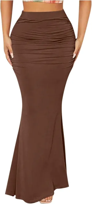 HGps8w Women's Fitted Mermaid Skirt 2025 Summer Sexy Ruched High Waisted Maxi Long Bodycon Going Out Club Skirts