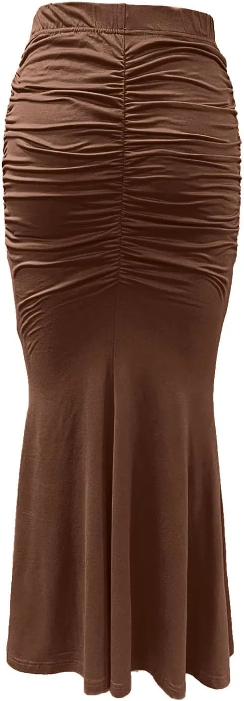HGps8w Women's Fitted Mermaid Skirt 2025 Summer Sexy Ruched High Waisted Maxi Long Bodycon Going Out Club Skirts