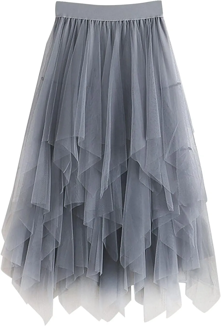 High Low Tulle Skirt Women Mesh Layered Pleated Fairy Dress Asymmetrical A-Line Midi Skirt Plus Size Y2K Witch Skirt