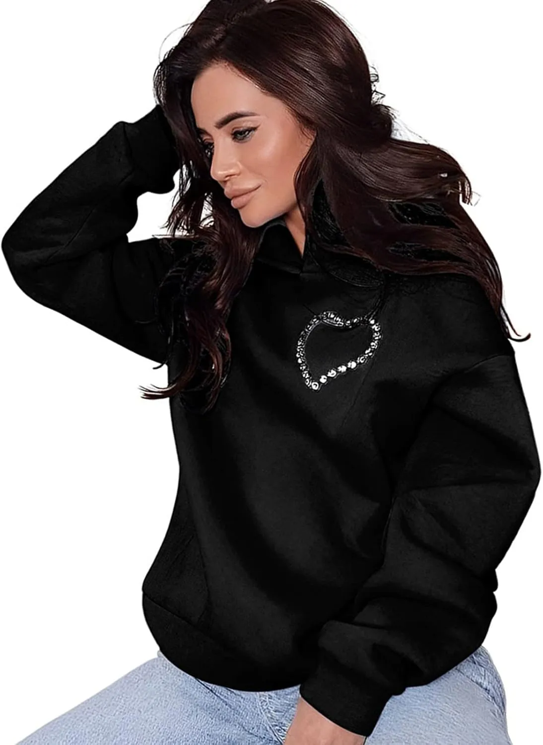 Hoodies for Women Diamonds Sweet Love Cutout Backless Sweatshirts Oversized Hooded Sweatshirt Casual Loose Pullover