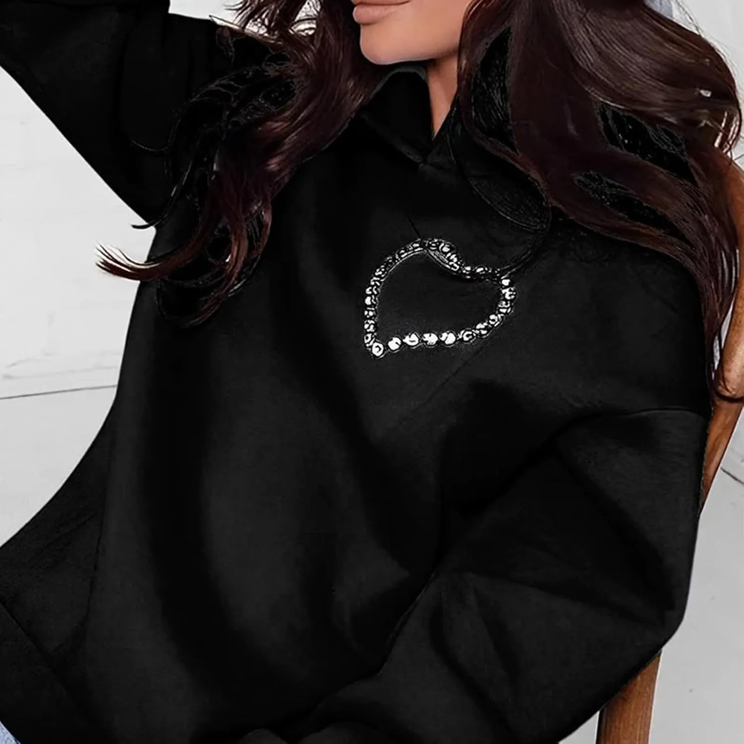 Hoodies for Women Diamonds Sweet Love Cutout Backless Sweatshirts Oversized Hooded Sweatshirt Casual Loose Pullover