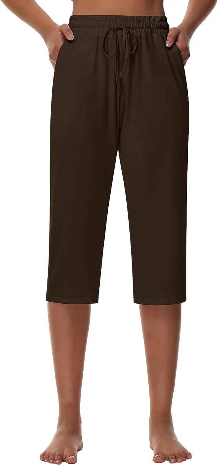 Huukeay 3 Pack Women's Capri Sweatpants, Cozy Lounge Drawstring Capris with Pockets Wide Legs Jogger Workout Yoga Pants