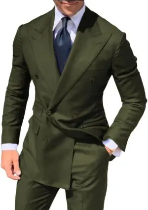 HZUOU Double Breasted Men's Suit Wide Peak Lapel Wedding Grooms Tuxedos 2 Pieces Business Men Suits HZH25