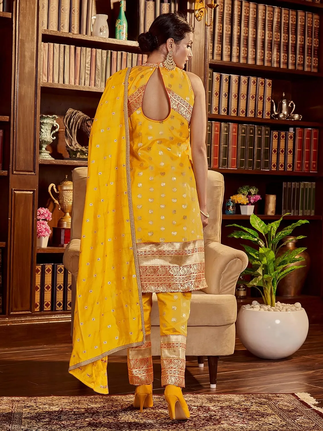 Indian Kurti Pant for Womens With Silk Dupatta | Art Silk Woven Readymade Kurtis Stitched Kurta For Pakistani Women