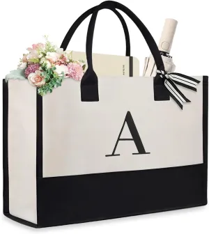 Initial Canvas Beach Bag, Canvas Tote Bag, Work Tote Bag, Reusable Grocery Bags, Personalized Gifts for Mom Friends
