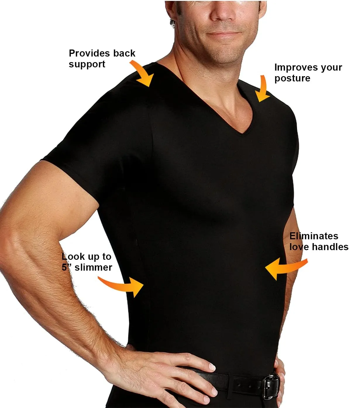 Insta Slim 3 Pack V-Neck, Look Up to 5 Inches Slimmer Instantly, Black
