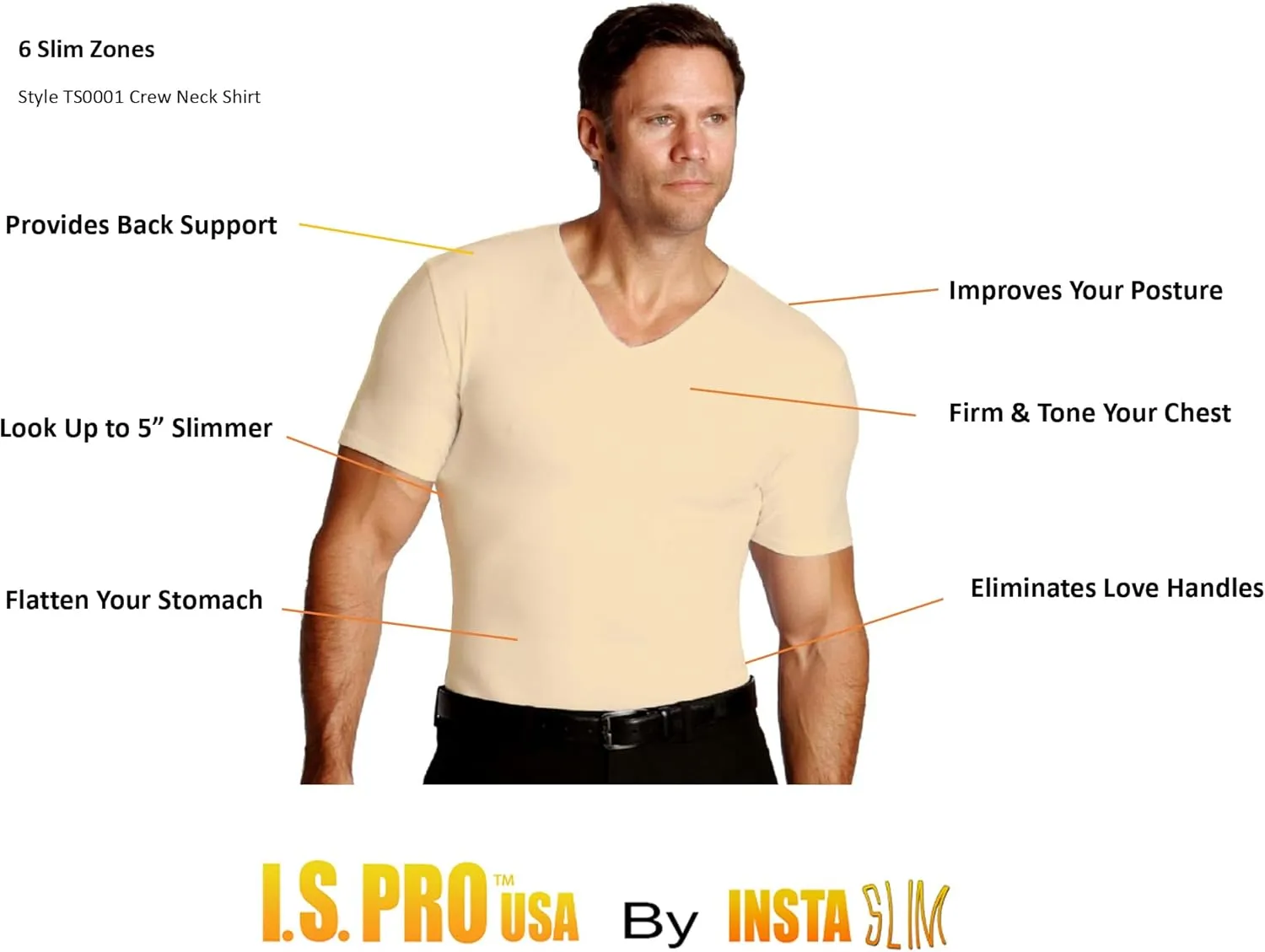 Insta Slim 3 Pack V-Neck, Look Up to 5 Inches Slimmer Instantly, Black