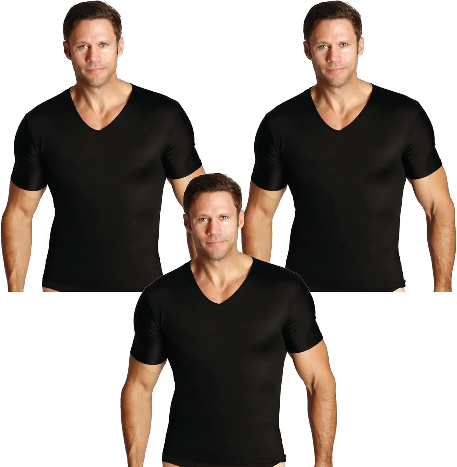 Insta Slim 3 Pack V-Neck, Look Up to 5 Inches Slimmer Instantly, Black