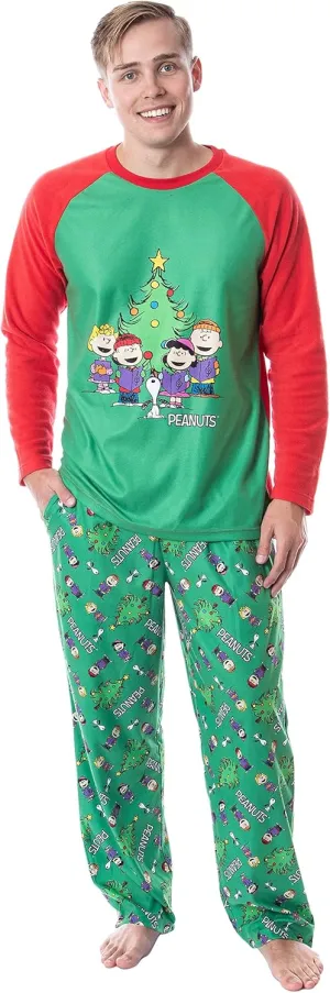 INTIMO Peanuts Mens' Christmas Holiday Season Sing Along Sleep Pajama Set