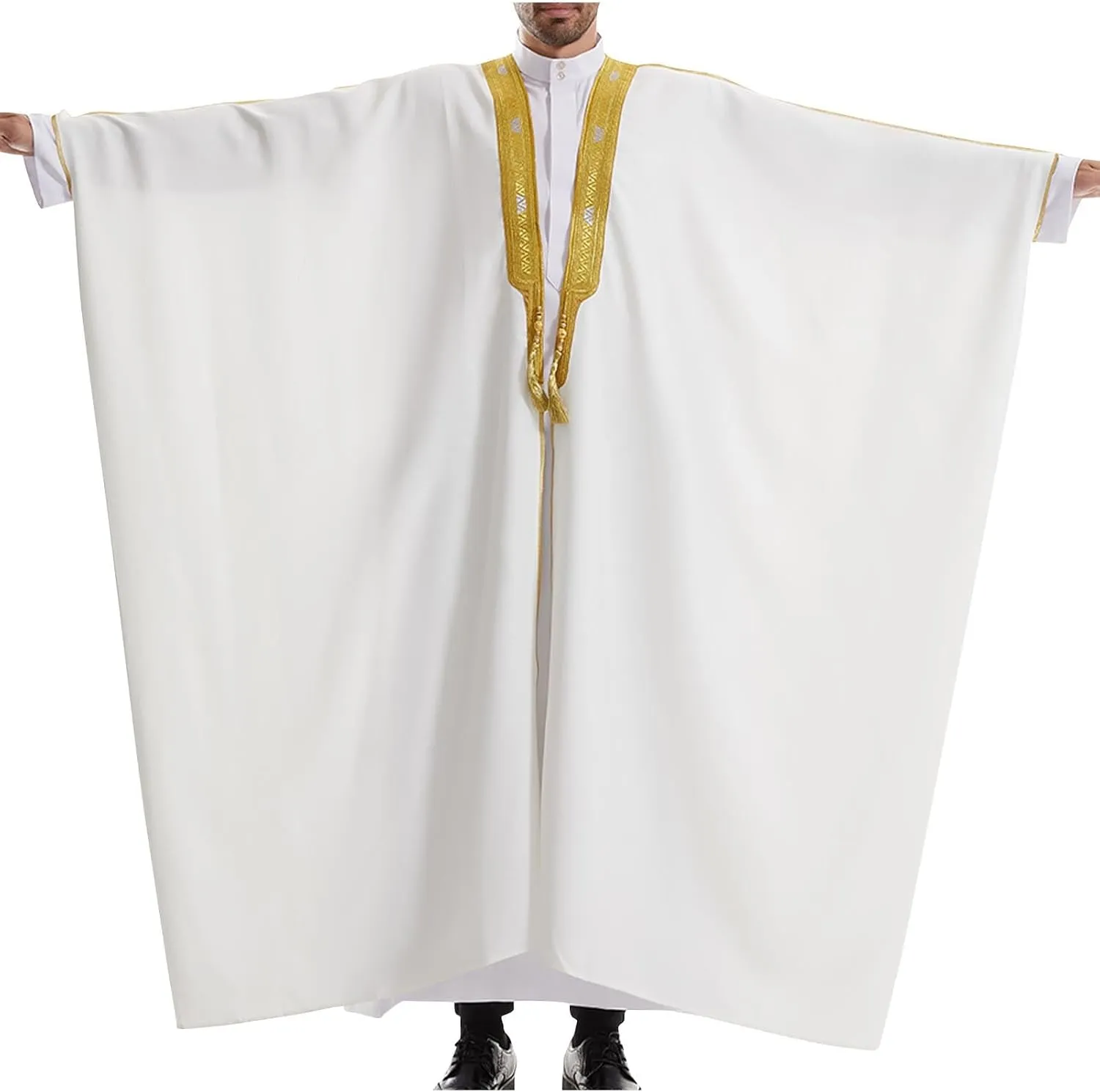 Kaftan Thobe for Men Bid and Tall Abaya Cloak Long Sleeve Fashion Embroidery Muslim Thobe Prayer Dubai Formal Outfits