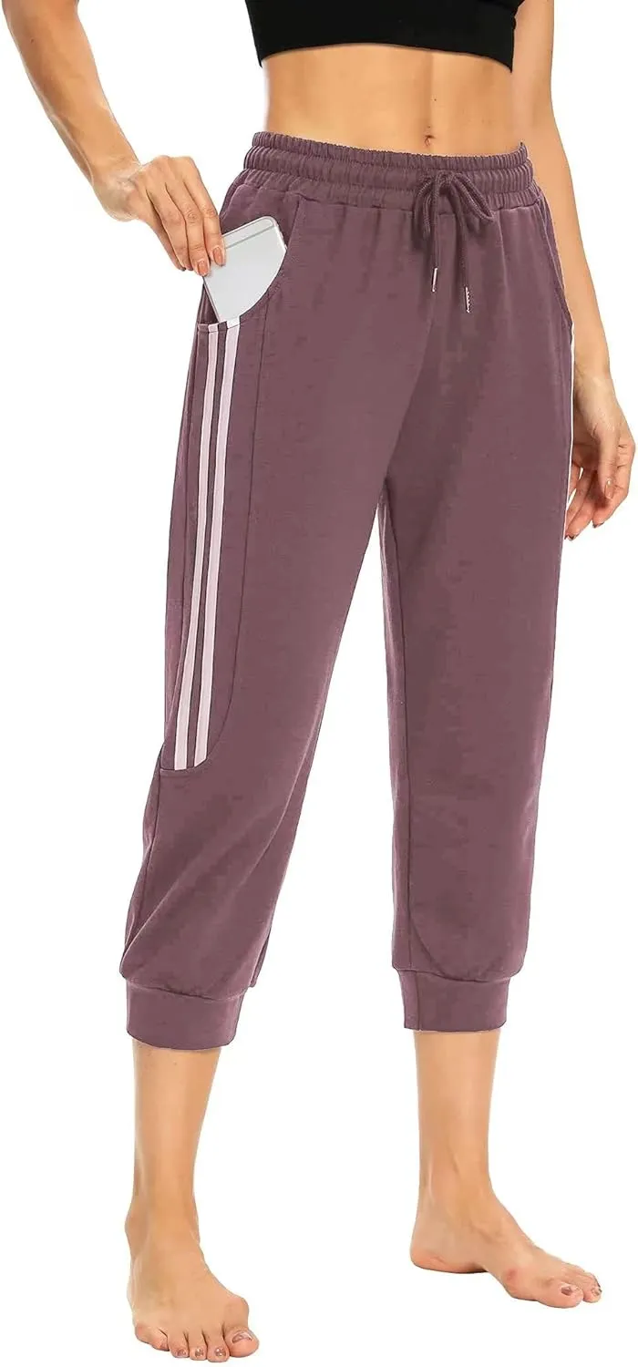 KaiDi Women's Capri Sweatpants - Casual Capri Pants with Pockets, Drawstring Workout Sweatpants for Yoga