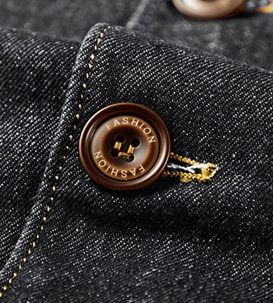 Kedera Mens Classic Notched Collar 2 Button Washed Denim Blazer Jeans Suit Jacket