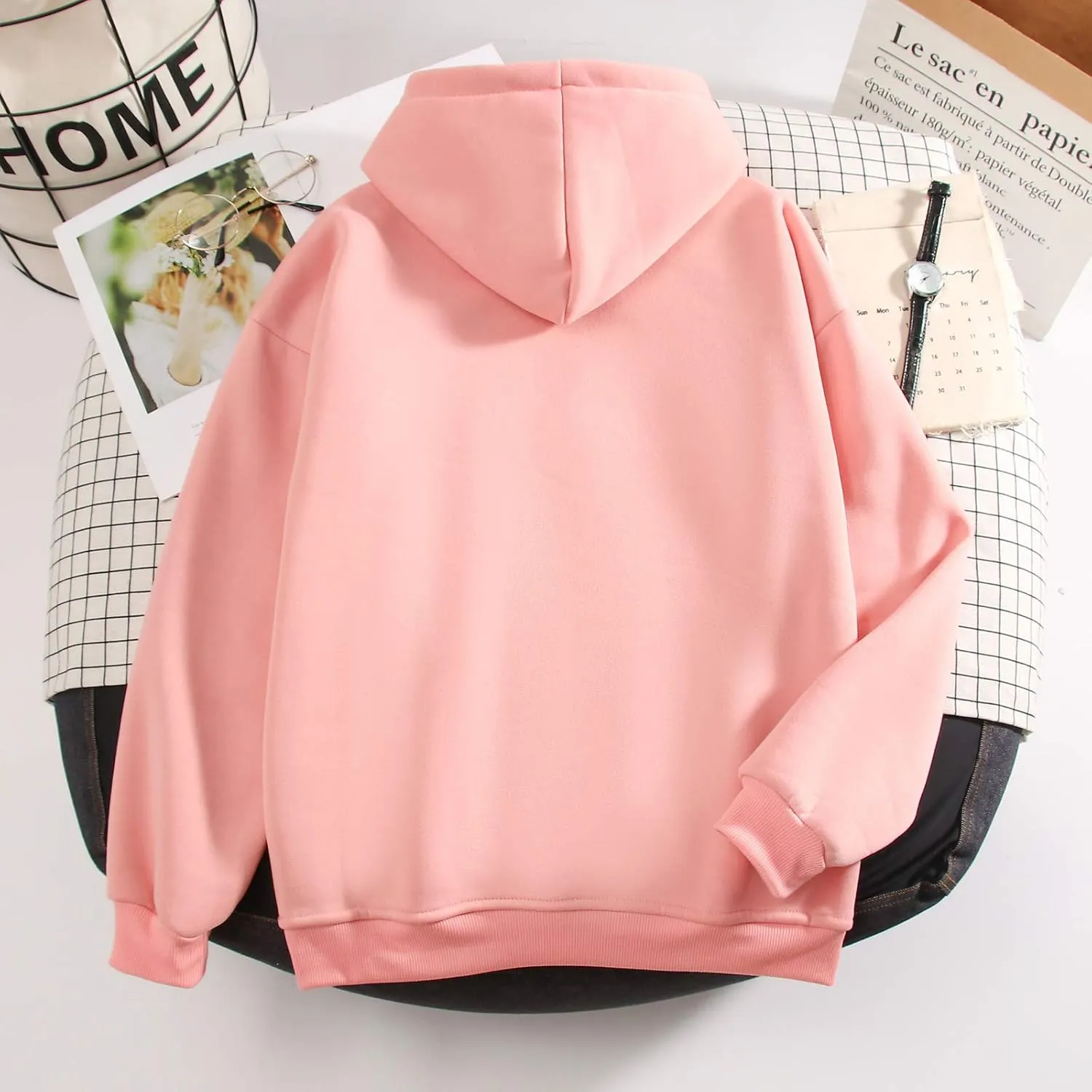 KEEVICI Pullover Sweatshirts for Women Cute Strawberry Cow Print Hoodie Casual Fuzzy Top