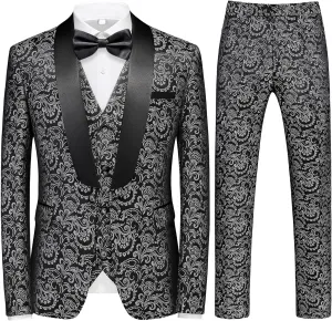 KUDORO Mens Suits Slim Fit 3 Piece Tuxedo Suit for Men Shawl Collar Dinner Party Prom Dress Tux Jacket Vest Pants Set