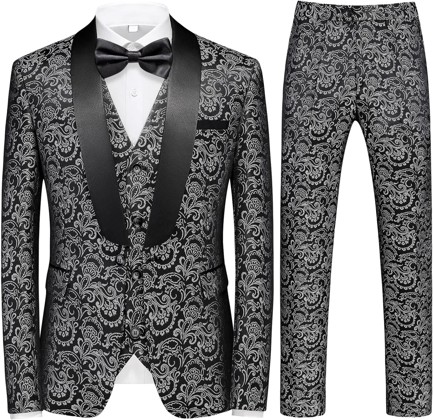 KUDORO Mens Suits Slim Fit 3 Piece Tuxedo Suit for Men Shawl Collar Dinner Party Prom Dress Tux Jacket Vest Pants Set