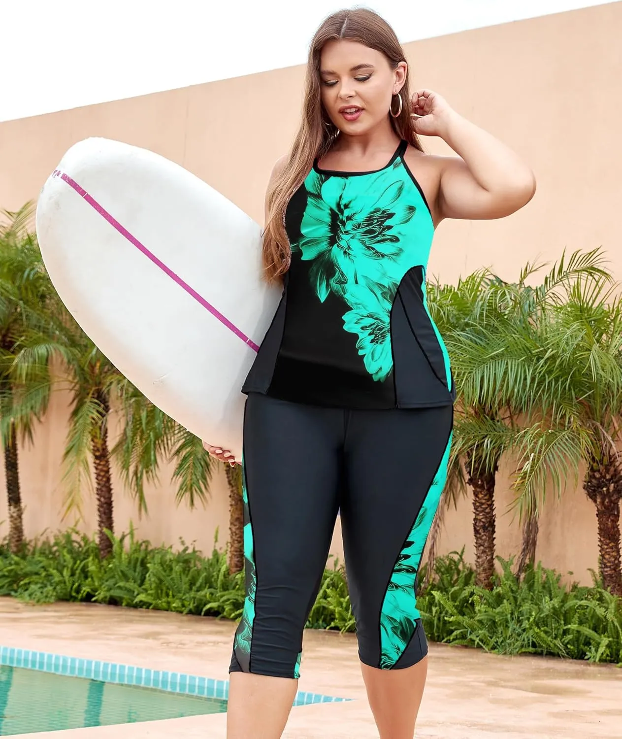LALAGEN Womens Plus Size Swimsuits 2025 Modest Rash Guard Capris Tankini Bathing Suits Two Piece Bathing Suit Swimwear