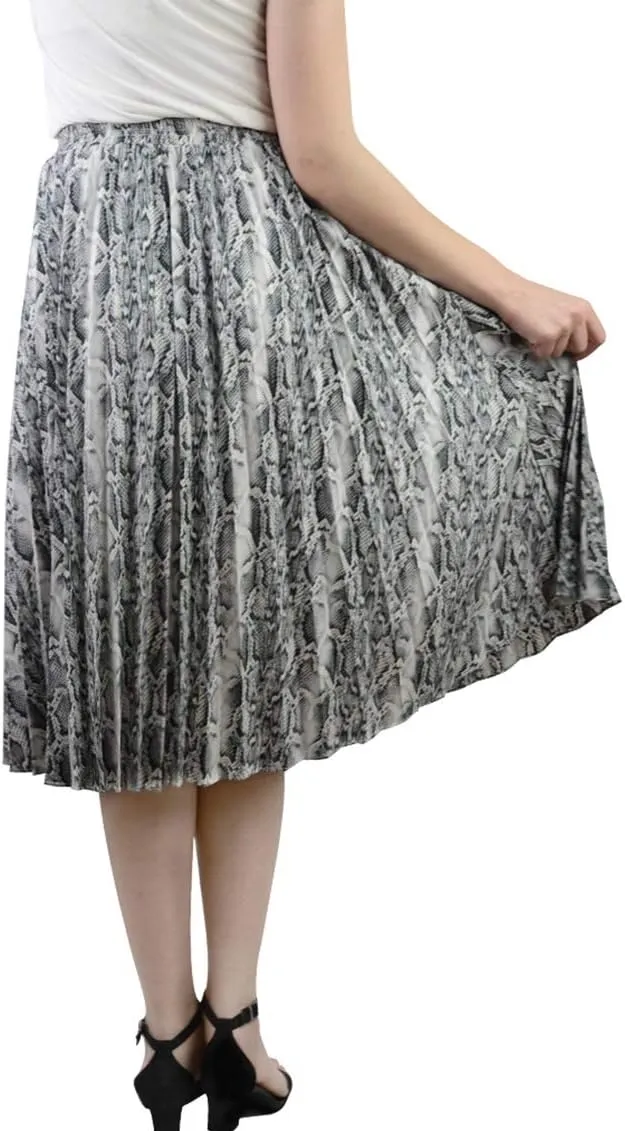 lalc Women's Summer Chiffon Casual Elastic Waist A Line Print Pleated Midi Skirt Dress
