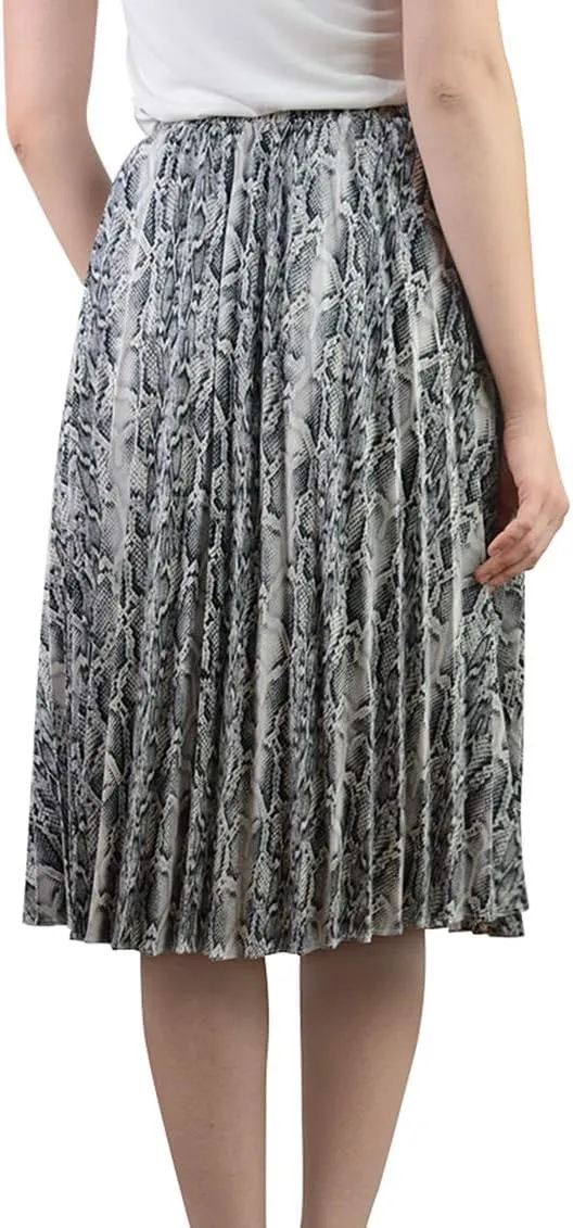 lalc Women's Summer Chiffon Casual Elastic Waist A Line Print Pleated Midi Skirt Dress