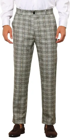 Lars Amadeus Plaid Suit Pants for Men's Straight Fit Casual Checked Pattern Trousers