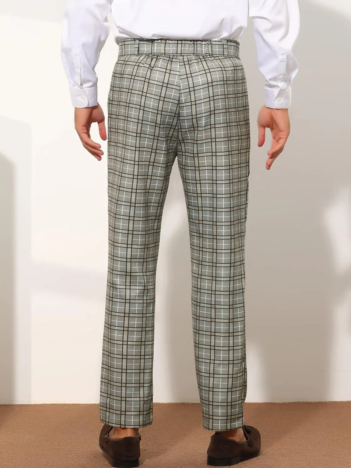 Lars Amadeus Plaid Suit Pants for Men's Straight Fit Casual Checked Pattern Trousers