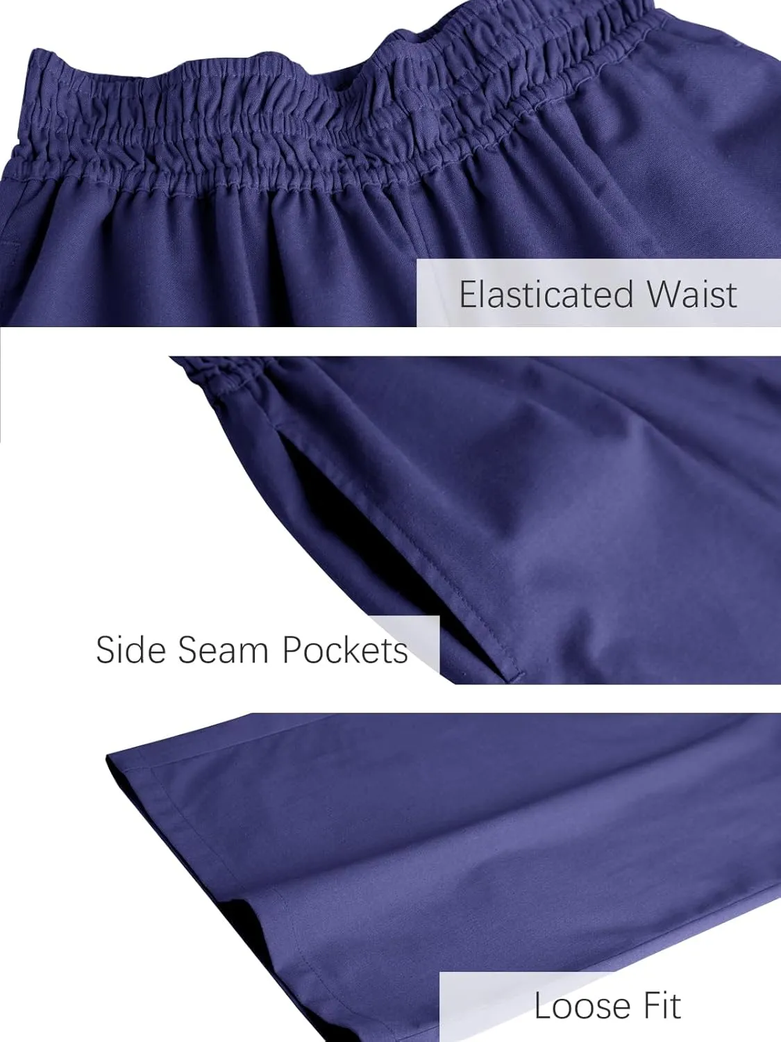Les umes Womens Linen Wide Leg Pants Elastic Waist Cotton Loose Casual Baggy Trousers with Pockets