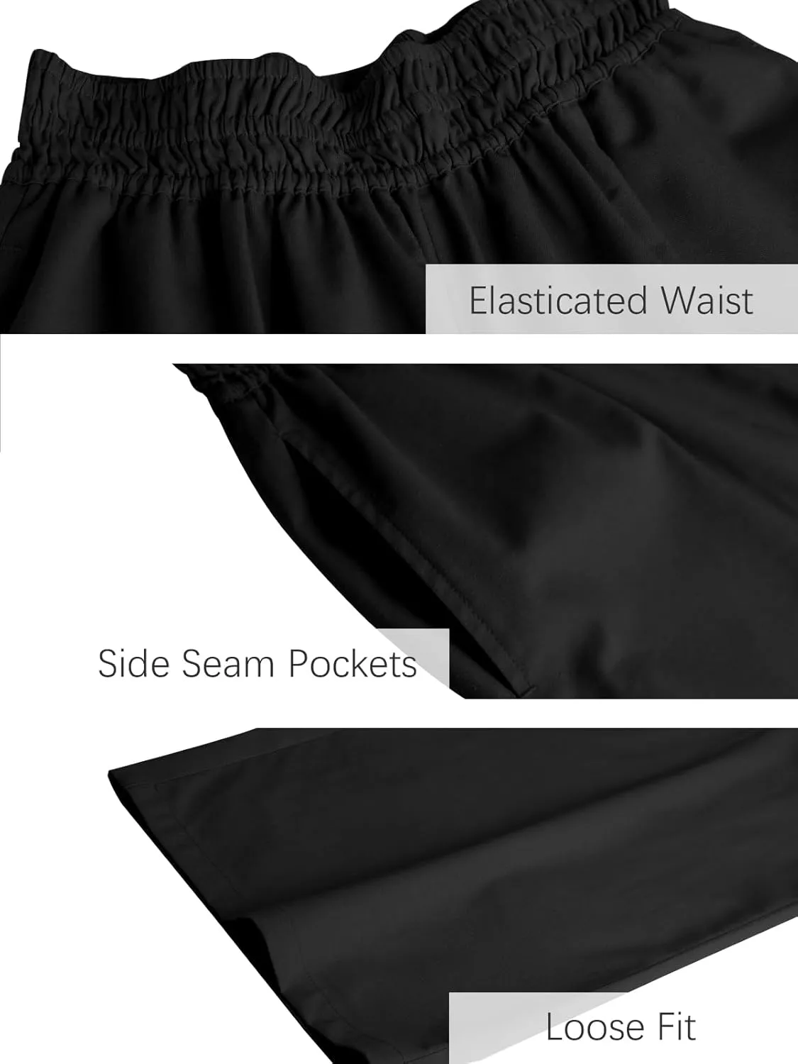 Les umes Womens Linen Wide Leg Pants Elastic Waist Cotton Loose Casual Baggy Trousers with Pockets