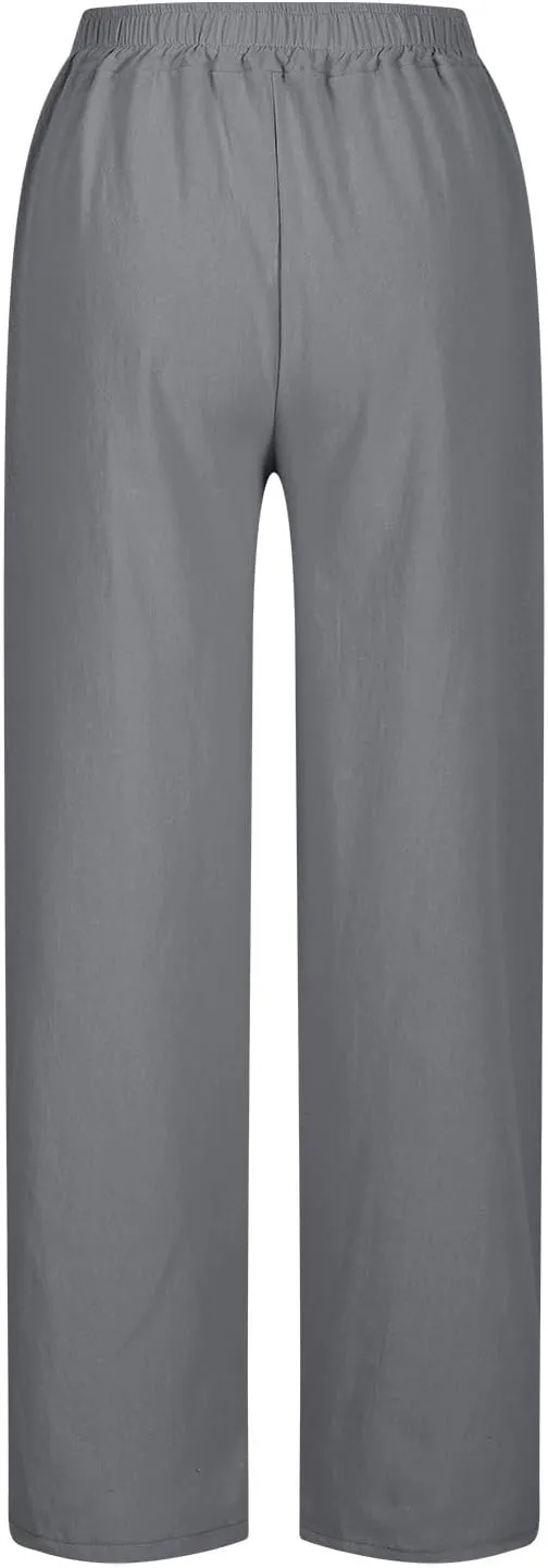 Liene Pants for Women,Wwomens Casual Summer 2025 Drawstring Elastic High Waist Pant Comfy Solid Color Trouser