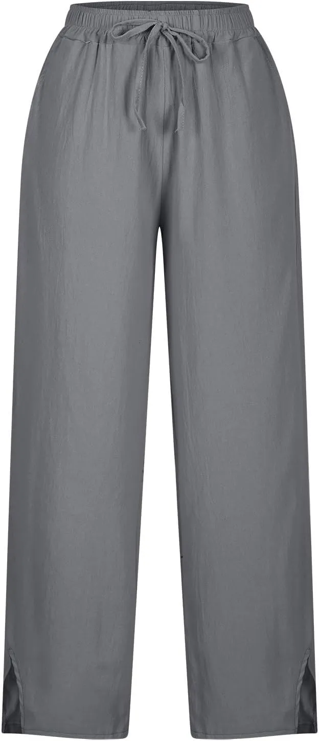 Liene Pants for Women,Wwomens Casual Summer 2025 Drawstring Elastic High Waist Pant Comfy Solid Color Trouser