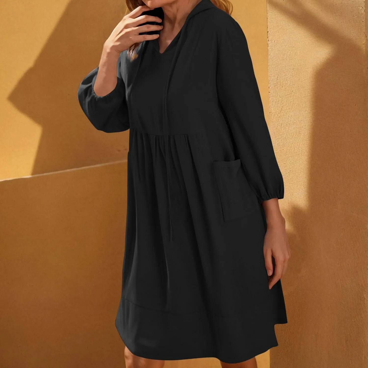 Linen Dresses for Women 2025 Casual Summer Cotton Linen Dress Tunic Flowy Mini Sundress 3/4 Sleeve Beach Outfits