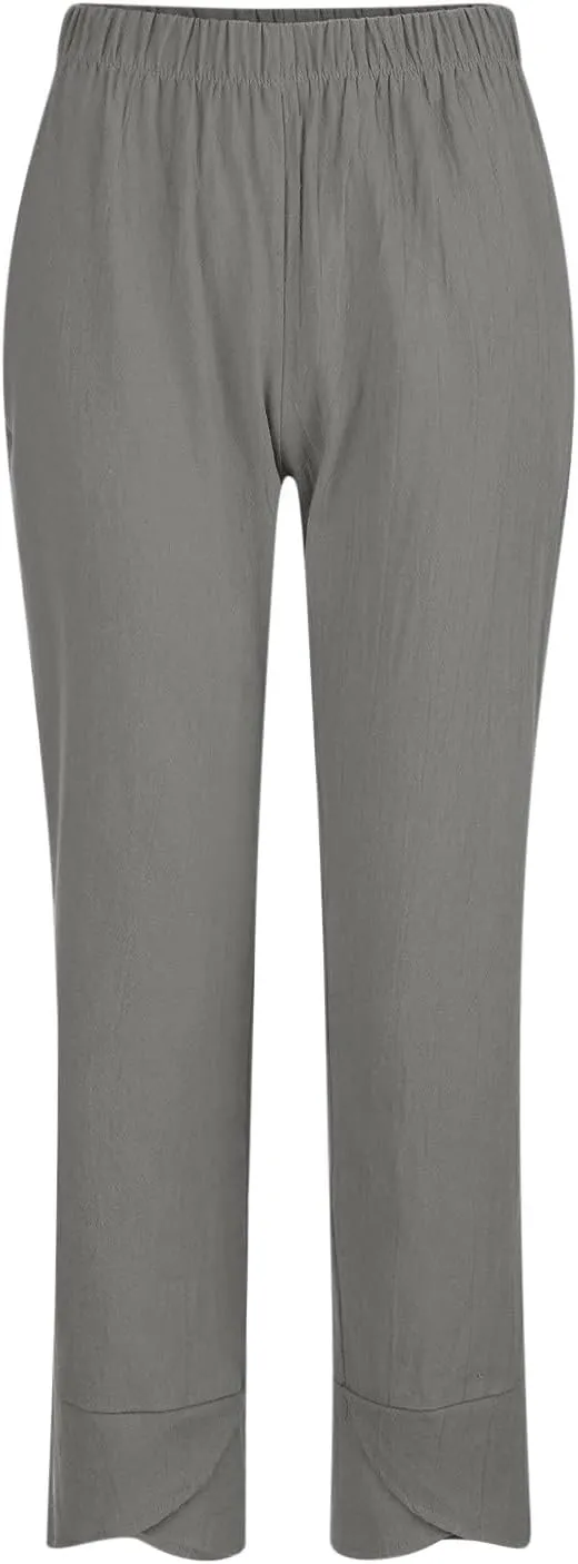 Linen Pants for Women Trendy Elastic Waist Beach Pants Ladies Casual Trousers with Pockets Summer Outfits Clothes