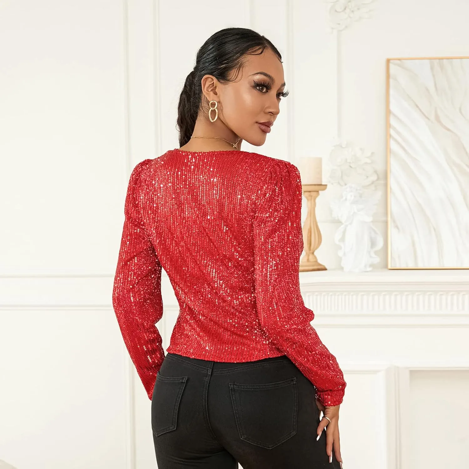 lisenraIn Women Sequin Jacket Lightweight Open Front Shiny Blazer Party Night Concert Long Sleeve Sparkly Cardigan Shrug