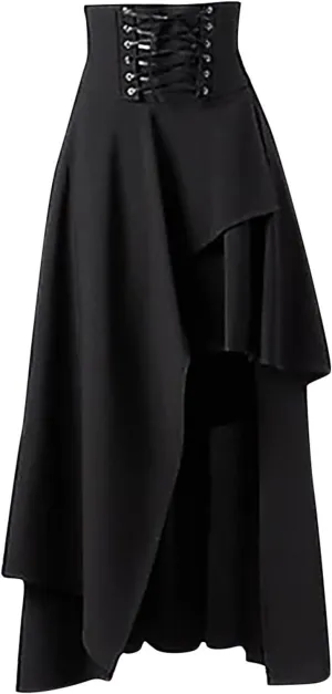 Long Skirts For Women Gothic Dress Vintage Renaissance Midi Skirt High Waist Irregular Hem Ruched Punk A-Line Skirt