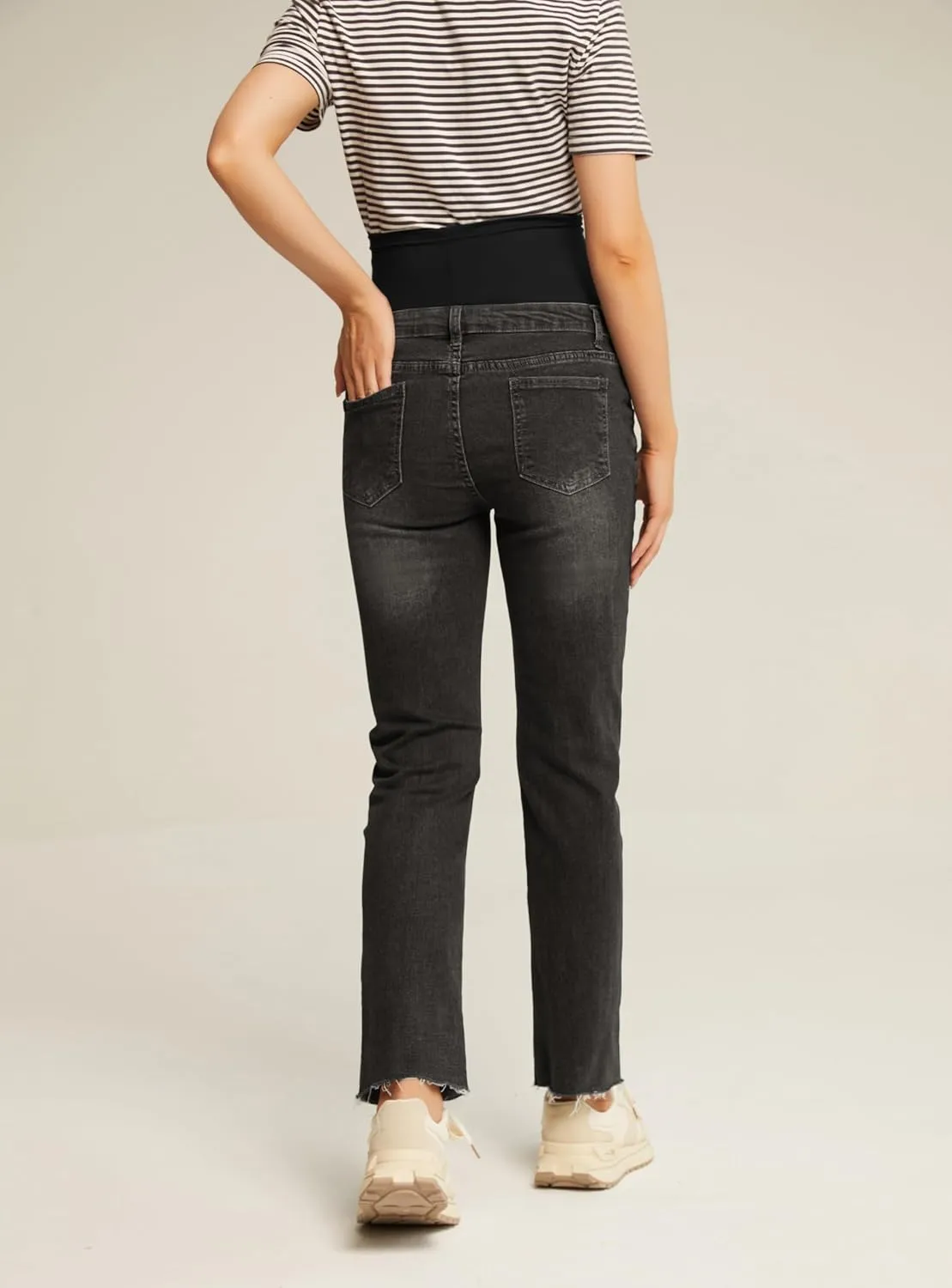 Maacie Women's Maternity Jeans Straight Leg Anti-Slip Comfy Cute Pants Over The Belly with Pockets