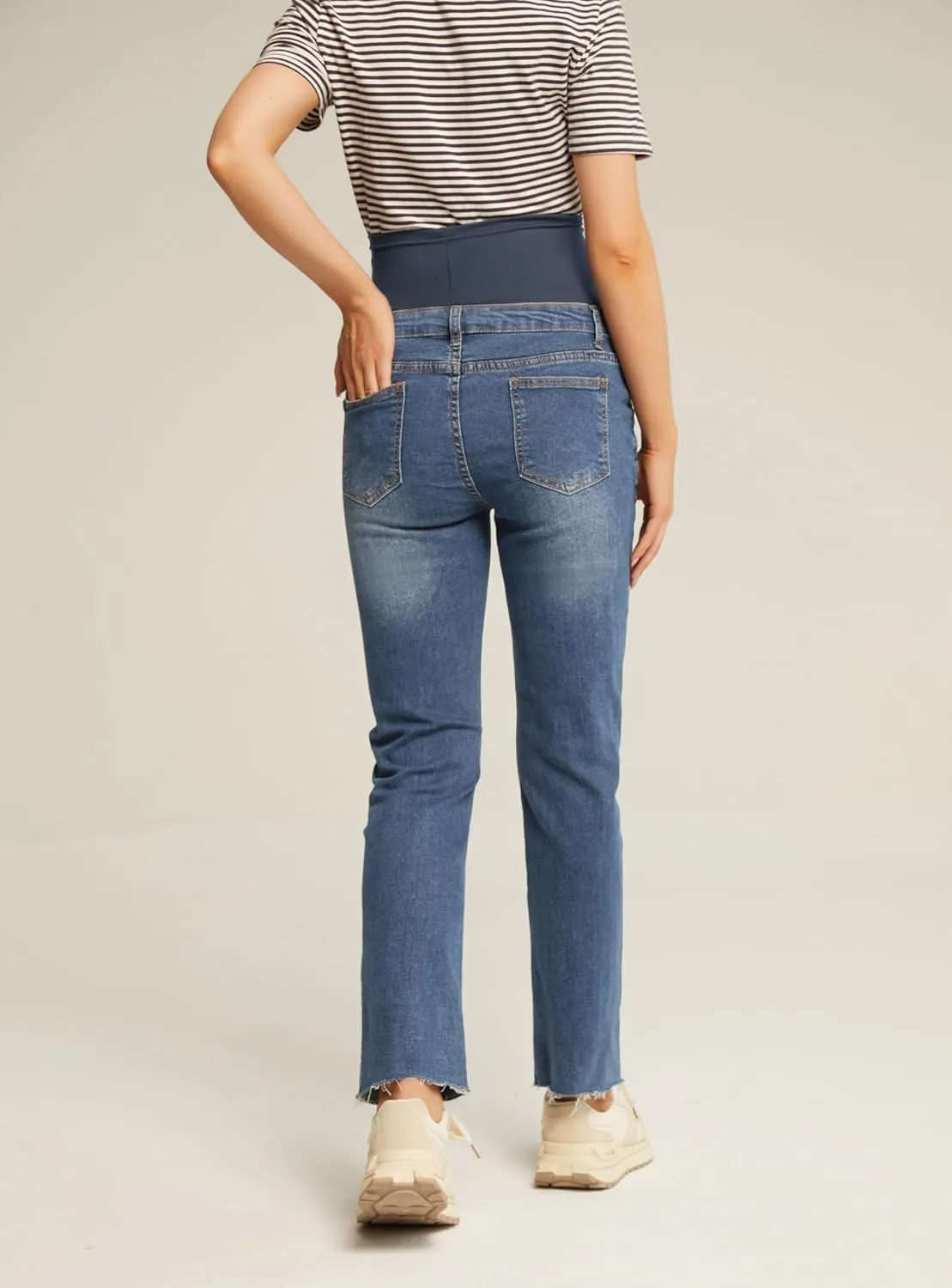 Maacie Women's Maternity Jeans Straight Leg Anti-Slip Comfy Cute Pants Over The Belly with Pockets