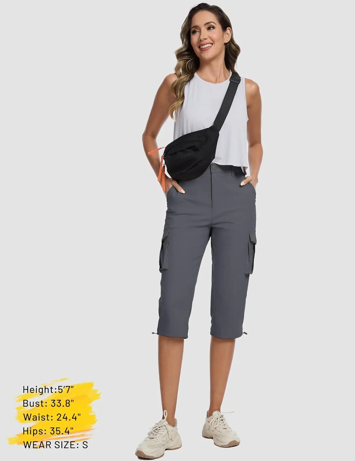 MAGCOMSEN Women's Cargo Capris Pants with 6 Pockets Lightweight Water Resistant Hiking Travel Pants Summer Casual