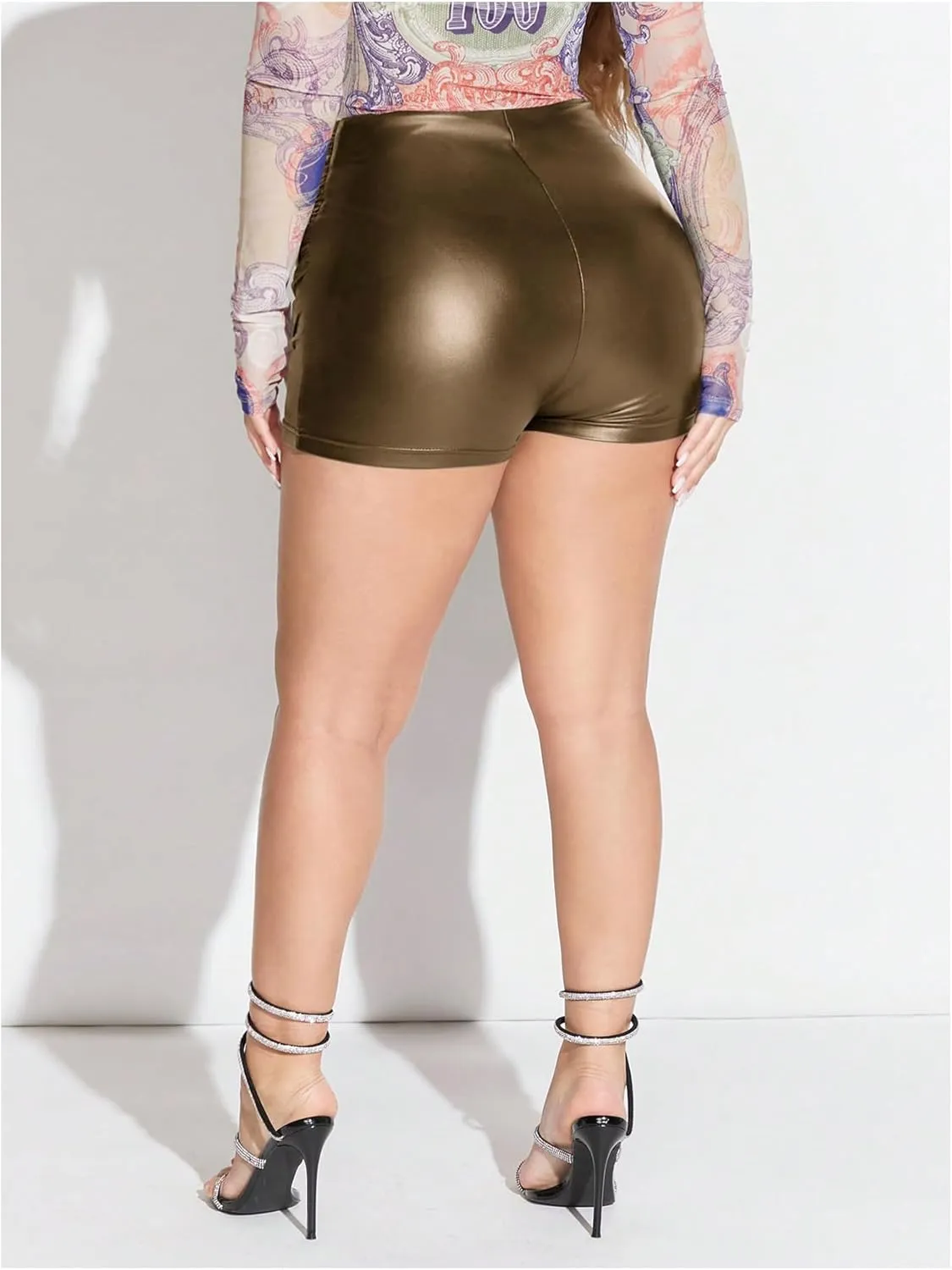 MakeMeChic Women's PU Leather Asymmetrical Hem Skort Ruched Zip Fly High Waisted Party Shorts