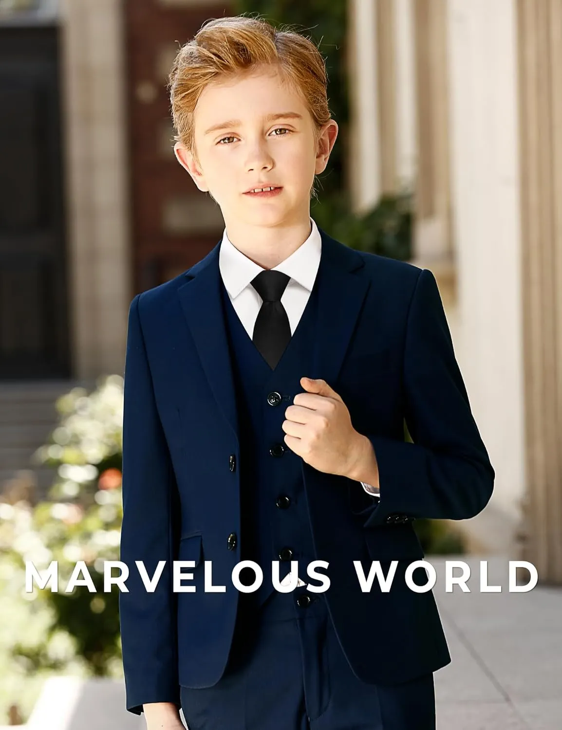 Marvelous World Boys' Formal Slim Fit Suit Set, Adjustable Waist