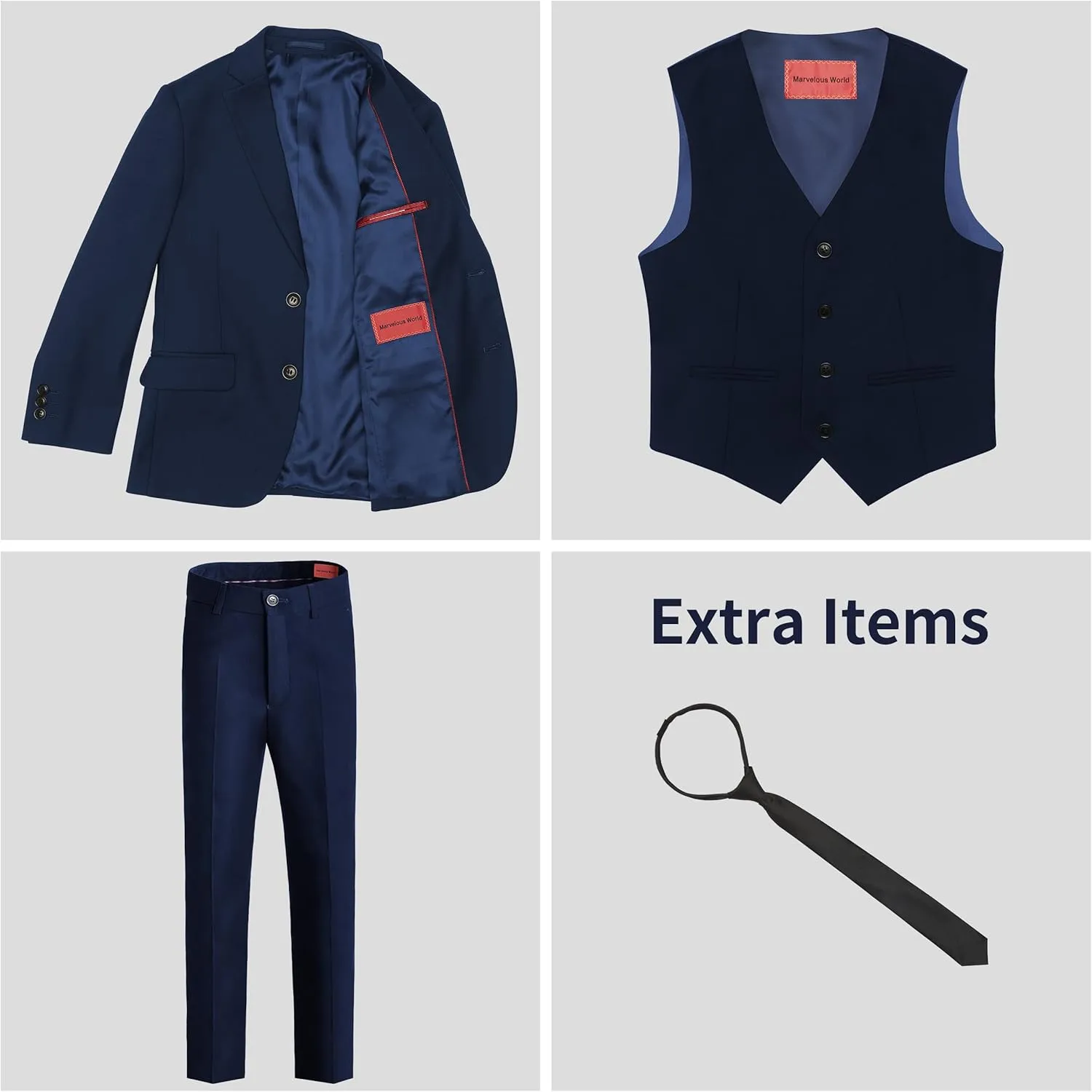 Marvelous World Boys' Formal Slim Fit Suit Set, Adjustable Waist