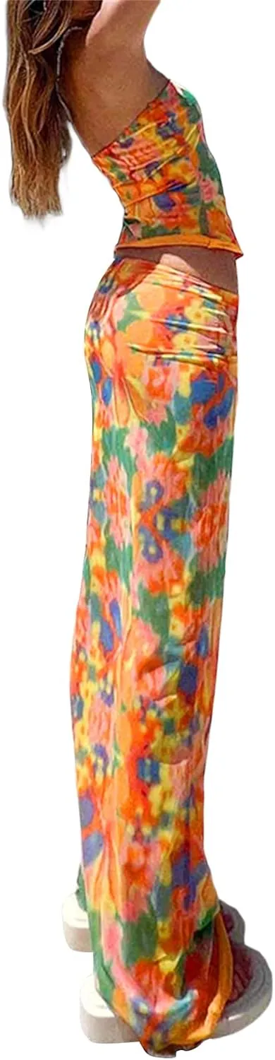 Maxi Skirt Sets Women 2 Piece Outfits Sexy Strapless Crop Tube Top Bodycon Long Skirts Y2K Skirt Set Beachwear