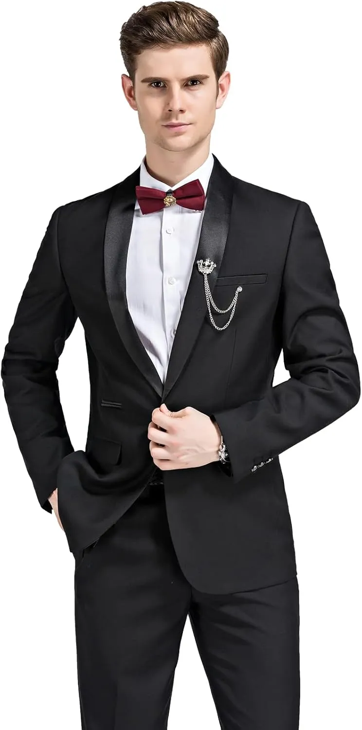 Men Suit for Wedding Party 2 Piece Slim Fit Shawl Lapel 1 Button Tuxedo Winter Fabric Dinner Suit Sets with Tie