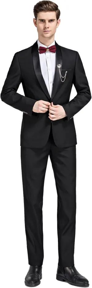 Men Suit for Wedding Party 2 Piece Slim Fit Shawl Lapel 1 Button Tuxedo Winter Fabric Dinner Suit Sets with Tie