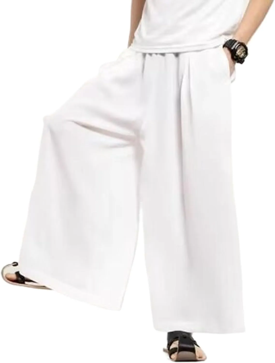 Men Summer Thin Wide Leg Pants Men White Harajuku Streetwear Harem Pants Male Chinese Style Trousers
