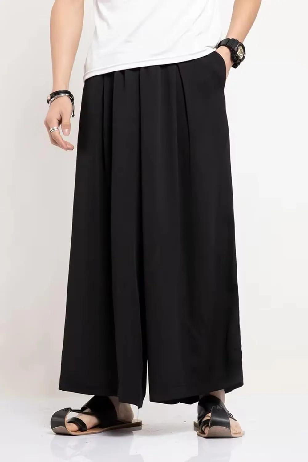Men Summer Thin Wide Leg Pants Men White Harajuku Streetwear Harem Pants Male Chinese Style Trousers