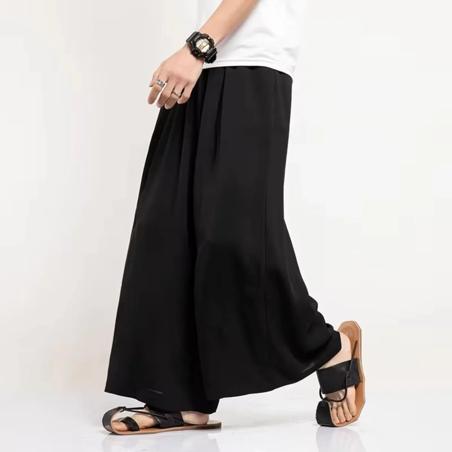 Men Summer Thin Wide Leg Pants Men White Harajuku Streetwear Harem Pants Male Chinese Style Trousers