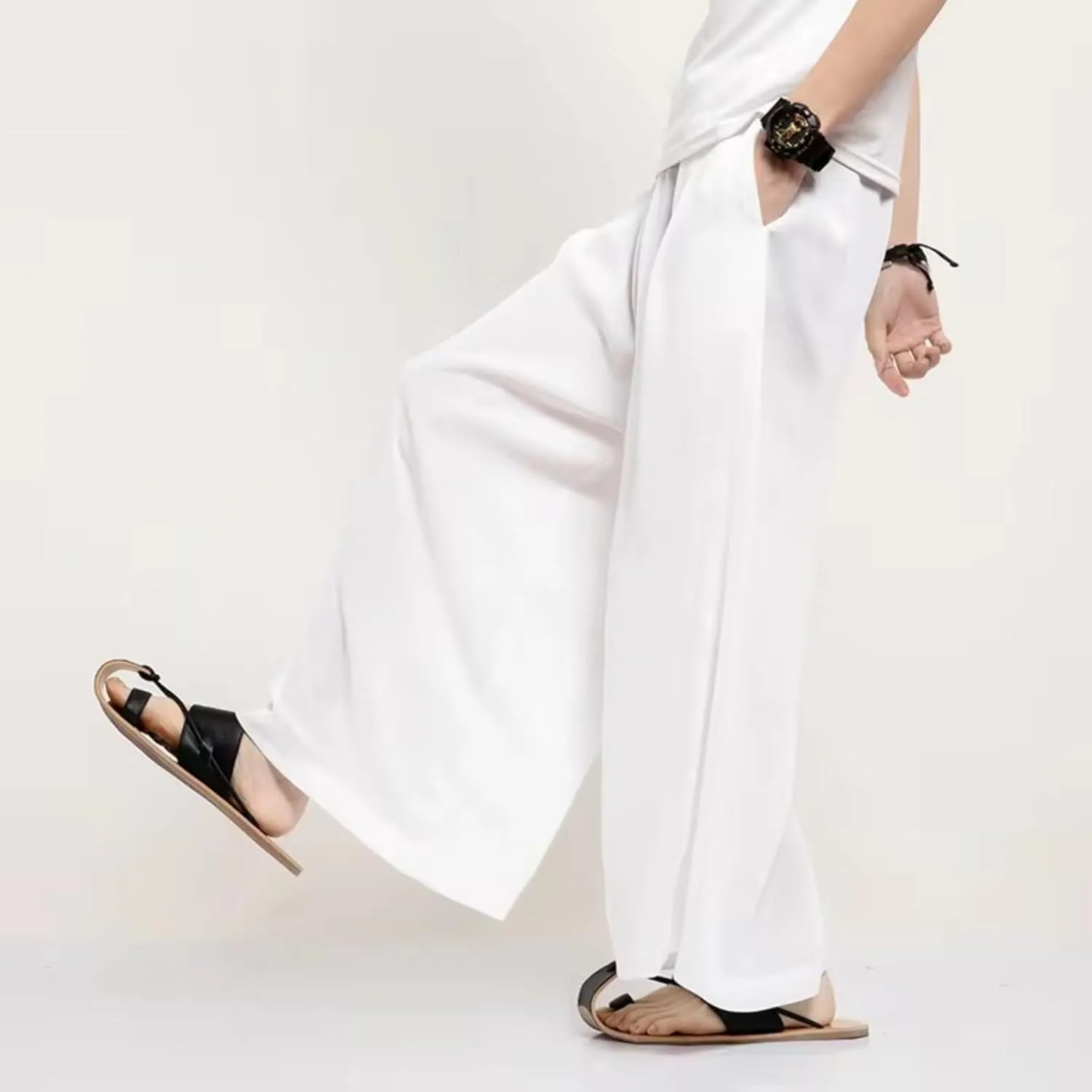 Men Summer Thin Wide Leg Pants Men White Harajuku Streetwear Harem Pants Male Chinese Style Trousers