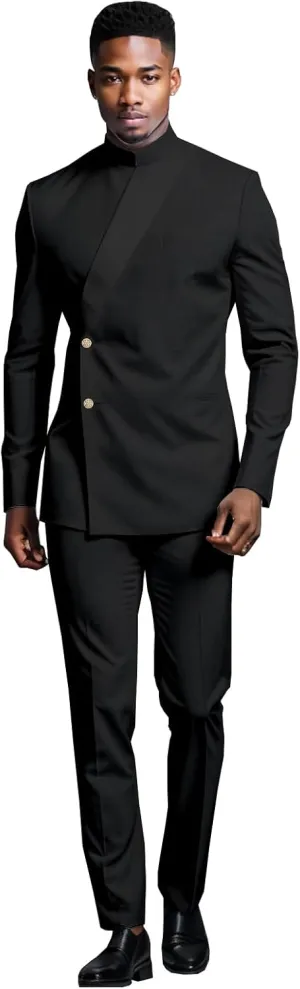 Men's 2 Piece Slim Fit Suit Set Two Buttons Blazer Jacket Pants Set Solid Outfits African Clothes