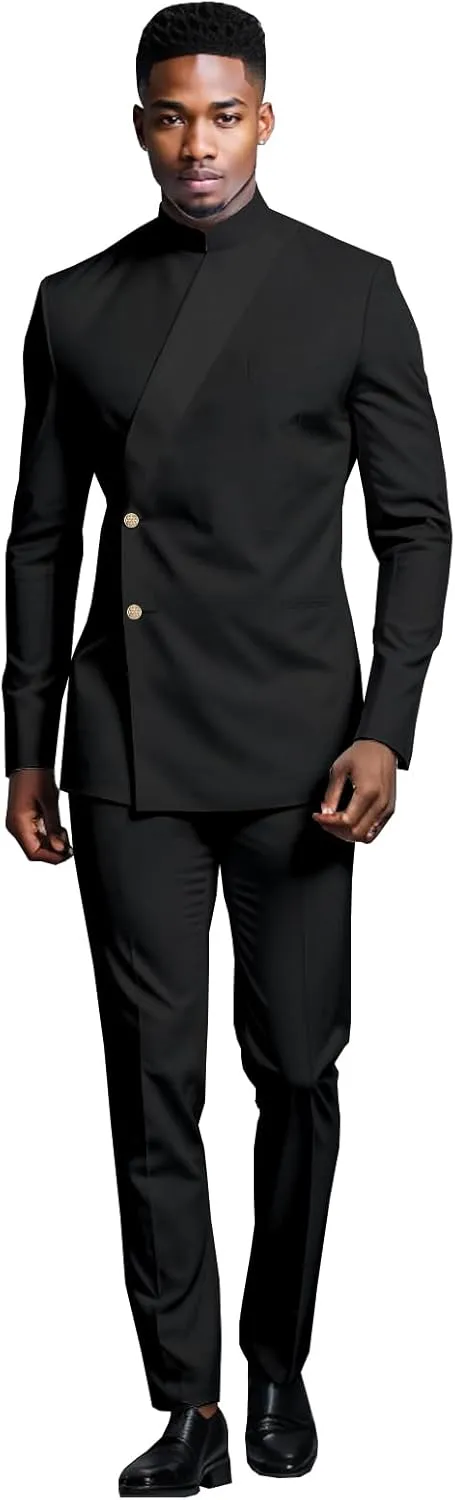 Men's 2 Piece Slim Fit Suit Set Two Buttons Blazer Jacket Pants Set Solid Outfits African Clothes